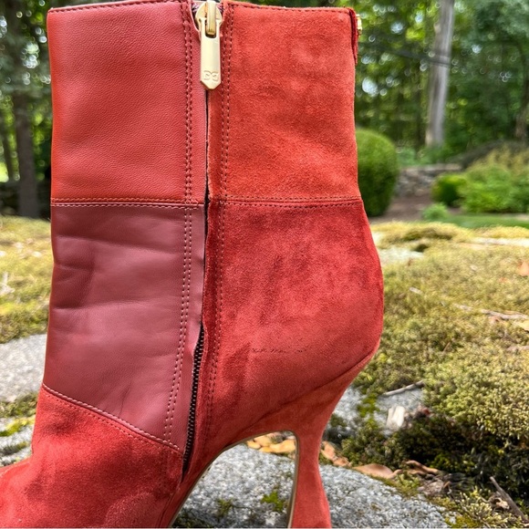 Sam Edelman Olina Cinnamon Spice Red Suede & Leather Patchwork Ankle Boots Sz 9 - Picture 16 of 16
